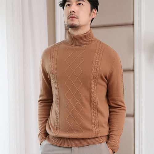 Hot Sale Turtleneck Men Sweaters 100% Pure Cashmere Knitted Jumpers Male Standard Clothes High Quality 6 Colors Soft Man Sweater