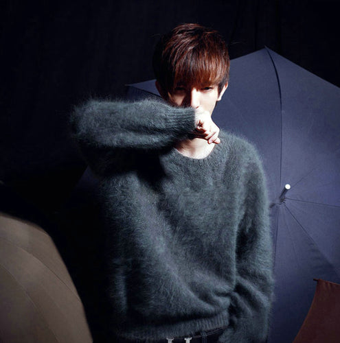 New genuine mink cashmere sweater brand pullovers men 100% pure cashmere sweater winter mink fur coat men free shipping S72