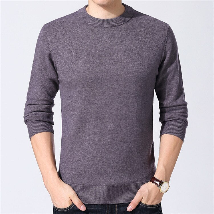 Autumn and winter new solid color sweater men's round neck thick warm long-sleeved sweater bottoming shirt men's sweater 113.01