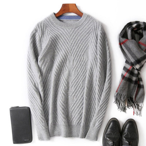 Autumn and winter men's new cashmere sweater round neck thickening head solid color loose knit sweater short long sleeve 193