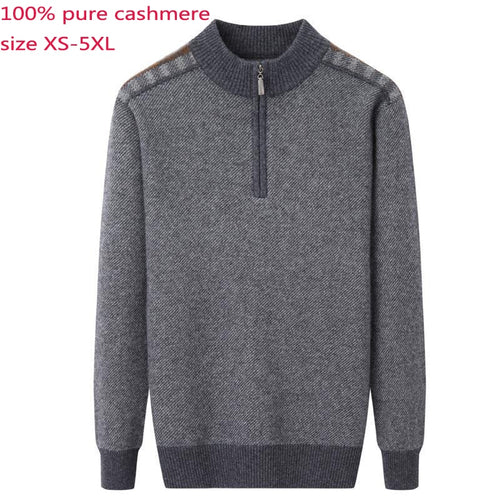 New 100% Pure Cashmere Sweater Men Half High Zipper Collar Thicker Warmer Cardigan Sweatercoat Computer Knitted Plus Size XS-5XL