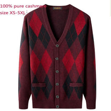 Load image into Gallery viewer, New 100% Cashmere Cardigan Autumn Men Wool Plaid Thermal Sweater Jacket Computer Knitted V-neck High Quality Plus Size XS-5XL