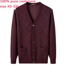 Load image into Gallery viewer, New Men 100% Pure Cashmere Sweaters Autumn Winter Casual Computer Knitted V-neck Single Breasted Cardigan Plaid Plus Size XS-5XL