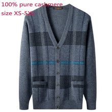 Load image into Gallery viewer, New Men 100% Pure Cashmere Sweaters Autumn Winter Casual Computer Knitted V-neck Single Breasted Cardigan Plaid Plus Size XS-5XL
