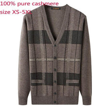 Load image into Gallery viewer, New Men 100% Pure Cashmere Sweaters Autumn Winter Casual Computer Knitted V-neck Single Breasted Cardigan Plaid Plus Size XS-5XL