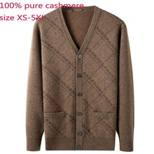 Load image into Gallery viewer, New Men 100% Pure Cashmere Sweaters Autumn Winter Casual Computer Knitted V-neck Single Breasted Cardigan Plaid Plus Size XS-5XL