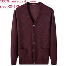 Load image into Gallery viewer, New Men 100% Pure Cashmere Sweaters Autumn Winter Casual Computer Knitted V-neck Single Breasted Cardigan Plaid Plus Size XS-5XL