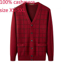 Load image into Gallery viewer, New High Quality Men 100% Pure Cashmere Thickened Wine Red Sweater Coat Knitted V-neck Thick Cardigan Plaid Plus Size XS-4XL 5XL