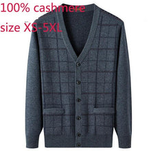 Load image into Gallery viewer, New High Quality Men 100% Pure Cashmere Thickened Wine Red Sweater Coat Knitted V-neck Thick Cardigan Plaid Plus Size XS-4XL 5XL