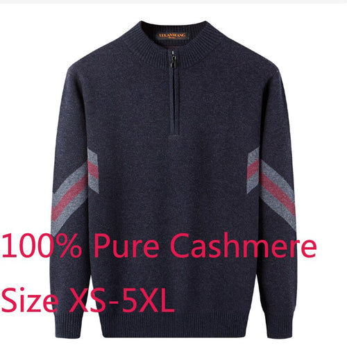 New 100% Pure Cashmere Men Zipper Half Neck Thickening Knitted Sweater Winter Sweatercoat Casual High Quality Plus Size XS-5XL