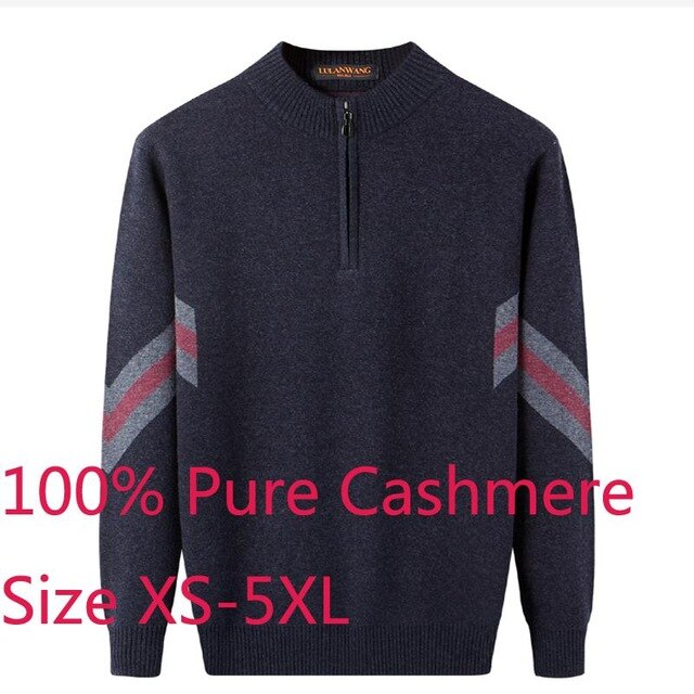New 100% Pure Cashmere Men Zipper Half Neck Thickening Knitted Sweater Winter Sweatercoat Casual High Quality Plus Size XS-5XL