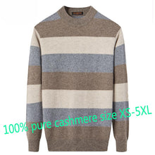 Load image into Gallery viewer, New Fashion High Quality 100%pure Cashmere Sweater Men Autumn Winter Thick Warm Young Striped Knitted Casual O-neck Size XS-3XL