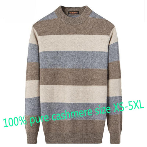 New Fashion High Quality 100%pure Cashmere Sweater Men Autumn Winter Thick Warm Young Striped Knitted Casual O-neck Size XS-3XL