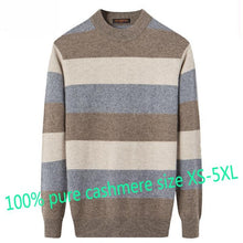 Load image into Gallery viewer, New Fashion High Quality 100%pure Cashmere Sweater Men Autumn Winter Thick Warm Young Striped Knitted Casual O-neck Size XS-3XL