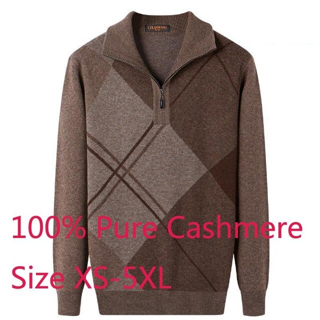 New Arrival High Quality 100% Pure Cashmere Sweater Thickened Winter Men Zipper Turn Collar Large Casual Knitted Plus Size S-4XL