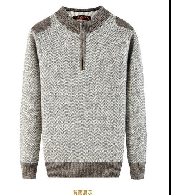 New High Quality Winter Men 100 Pure Cashmere Semi High Zipper Collar Sweater Thicker Casual Computer Knitted Plus Size XS-5XL