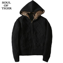 Load image into Gallery viewer, SOUL OF TIGER New 2019 Korean Fashion Mens Fur Padded Sweaters Male Loose Casual Cardigans Winter Warm Hooded Clothing Plus Size