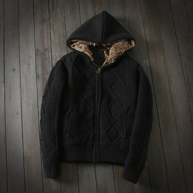 SOUL OF TIGER New 2019 Korean Fashion Mens Fur Padded Sweaters Male Loose Casual Cardigans Winter Warm Hooded Clothing Plus Size