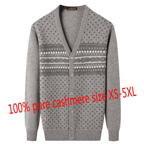 New 100% Pure Cashmere Sweater Men Autumn Winter Casual Computer Knitted V-neck Cardigan Single Breasted Thick Plus Size XS-5XL