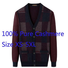 Load image into Gallery viewer, New High Quality Winter Thickened 100%pure Cashmere Knitted Cardigan Loose Sweater Men Jacket Casual V-neck Plaid Plus Size 5XL