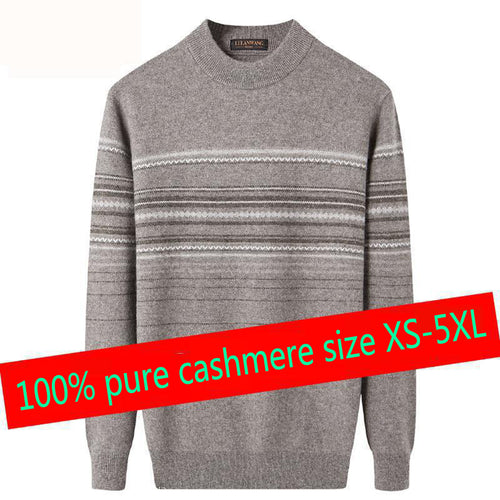 New Thickened 100%pure Cashmere Sweater Men Autumn Winter Casual Computer Knitted O-neck Pullovers Striped Plus Size XS-4XL 5XL
