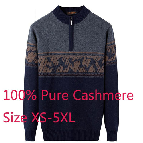 New High Quality Mens Thickened 100%pure Cashmere Knitted Sweater Winter Computer Knitted Zipper Turtleneck Plus Size XS-4XL 5XL