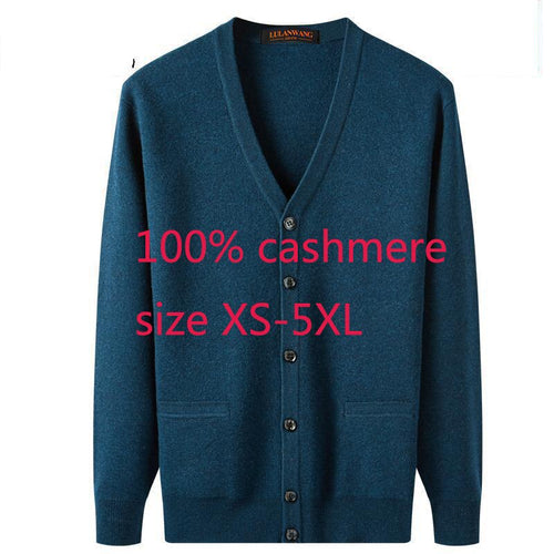 New Arrival High Quality Men 100% Cashmere Thickened Jacket Sweater Casual Computer Knitted V-neck Cardigan Men Plus Size XS-5XL