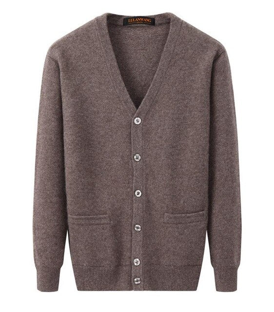 New Arrival High Quality Men 100% Cashmere Thickened Jacket Sweater Casual Computer Knitted V-neck Cardigan Men Plus Size XS-5XL
