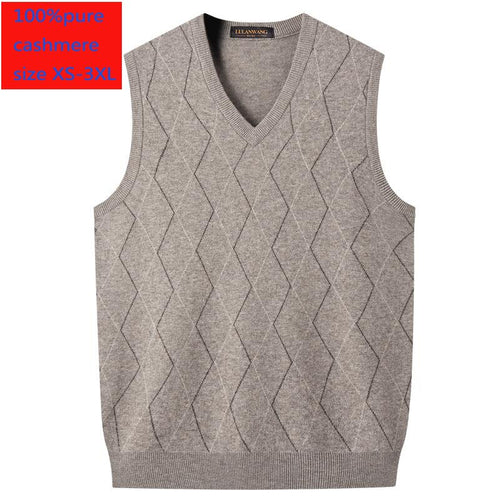 New Sleeveless 100% Cashmere Vest Men Autumn Winter Casual Computer Knitted V-neck Pullovers Sweater Size XS S M L XL 2XL 3XL