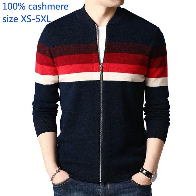 New Fashion Striped Autumn Winter Casual Computer Knitted Mandarin Collar Cardigan Zipper Thick Men Sweater Plus Size XS-2XL 3XL