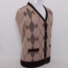 Load image into Gallery viewer, pure goat cashmere argyle plaid knit men fashion v-neck thick loose cardigan sweater blue 4color S/4XL