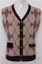 Load image into Gallery viewer, pure goat cashmere argyle plaid knit men fashion v-neck thick loose cardigan sweater blue 4color S/4XL