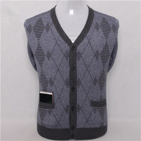 pure goat cashmere argyle plaid knit men fashion v-neck thick loose cardigan sweater blue 4color S/4XL