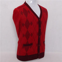Load image into Gallery viewer, pure goat cashmere argyle plaid knit men fashion v-neck thick loose cardigan sweater blue 4color S/4XL
