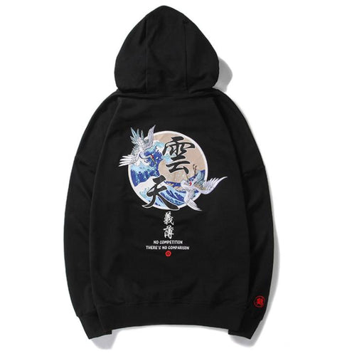 New casual fashion embroidery crane head hooded sweater tide male loose large size long-sleeved hoodie hip hop embroidery hooded