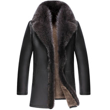 Load image into Gallery viewer, Leather leather sheepskin men&#39;s suit collar raccoon sweater collar men&#39;s jacket cashmere lining winter warm men&#39;s jacket