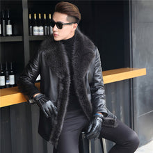 Load image into Gallery viewer, Leather leather sheepskin men&#39;s suit collar raccoon sweater collar men&#39;s jacket cashmere lining winter warm men&#39;s jacket