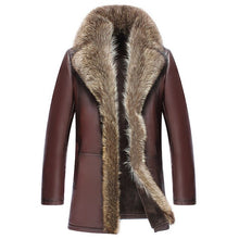 Load image into Gallery viewer, Leather leather sheepskin men&#39;s suit collar raccoon sweater collar men&#39;s jacket cashmere lining winter warm men&#39;s jacket