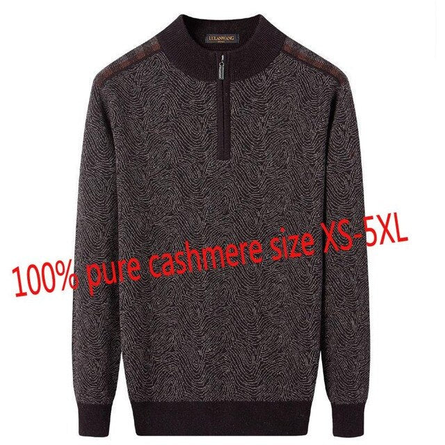 New Arrival 100%pure Cashmere Men Autumn Winter Zipper Semi High Collar Sweater Knitted Pullover Casual Thick Plus Size XS-5XL