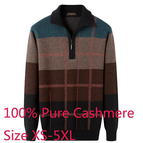 New Arrival 100%pure Cashmere Thickened Sweater Men Zipper Collar Warm Autumn Winter Computer Knitted Casual Plus Size XS-4XL