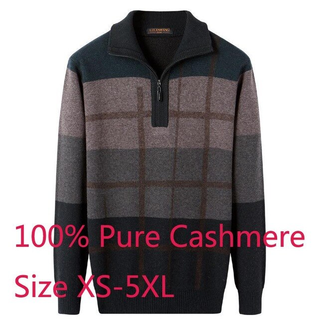 New Arrival 100%pure Cashmere Thickened Sweater Men Zipper Collar Warm Autumn Winter Computer Knitted Casual Plus Size XS-4XL