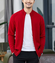Load image into Gallery viewer, 100%goat cashmere thick knit men fashion half high collar zipper cardigan sweater solid color S-3XL retail wholesale