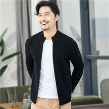 Load image into Gallery viewer, 100%goat cashmere thick knit men fashion half high collar zipper cardigan sweater solid color S-3XL retail wholesale