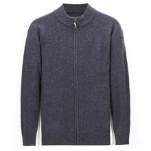 Load image into Gallery viewer, 100%goat cashmere thick knit men fashion half high collar zipper cardigan sweater solid color S-3XL retail wholesale