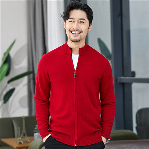 100%goat cashmere thick knit men fashion half high collar zipper cardigan sweater solid color S-3XL retail wholesale