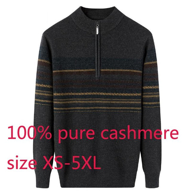 New Winter Thickening 100% Pure Cashmere Men Zipper Half High Collar Sweater Warm Computer Knitted Casual Plus Size XS-4XL 5XL