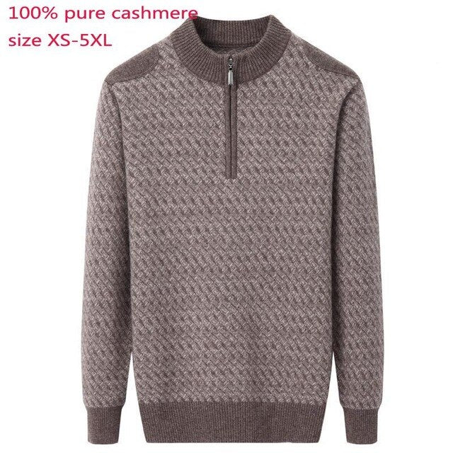 New Arrival High Quality Men Sweaters 100% Cashmere Semi High Collar Decorative Zipper Floral Thickened Knitted Plus Size XS-5XL
