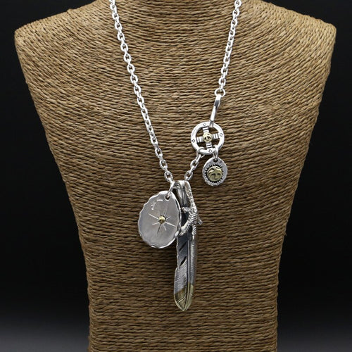 S925 Sterling Silver Jewelry Retro Thai Silver Takahashi Goro Eagle Feather Men And Women Fashion Sweater Chain Vintage Style