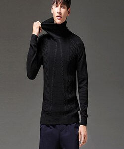 2019 New Arrival Winter Thick Warm Sweaters Turtleneck Thick Lines Cotton Sweater  Pull Homme Sweater Solid Warm Sweater