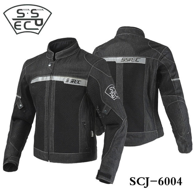SSPEC Men's Denim Motorcycle Jacket Off-Road Racing Coats Motorbike Motocross Protective Gear Fashion Casual Sweater Jacket 3XL